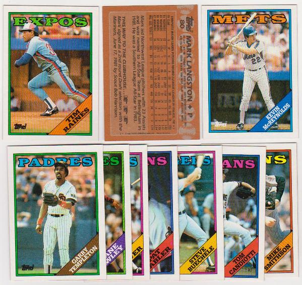 ERROR LOT - 10 Assorted 1988 Topps Baseball Wrong Back Errors w/ Tim Raines + More
