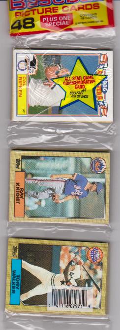 1987 Topps Baseball 49 Card Rack Pack w/ Cal Ripken On Front