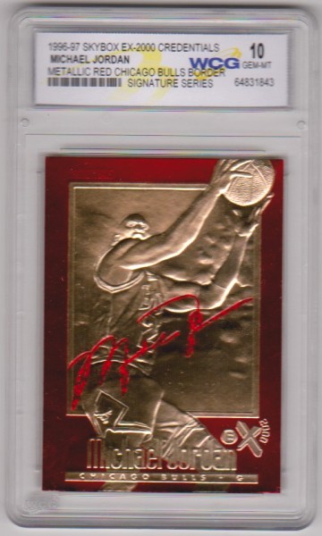 Graded Gem Mint 10 - Michael Jordan 1996-97 Skybox EX-2000 Credentials Metallic Red Border 23 Kt Gold Card