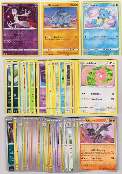 50 Different Pokemon Trading Cards w/ Mewtwo REVERSE HOLO + More