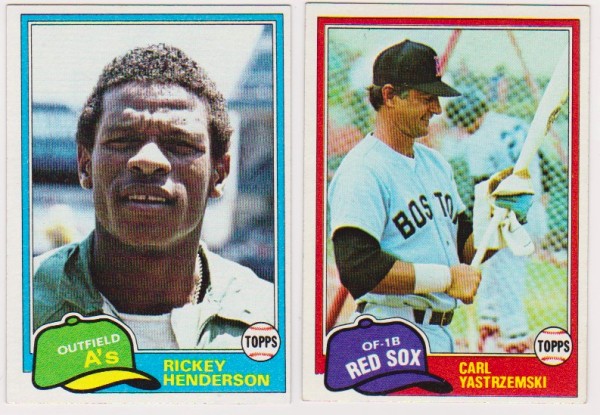 1981 Topps Rickey Henderson #261 + Carl Yastrzemski #110 Card Pair - HOF'ers