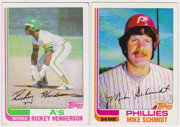 1982 Topps Rickey Henderson #610 + Mike Schmidt #100 Card Pair - HOF'ers