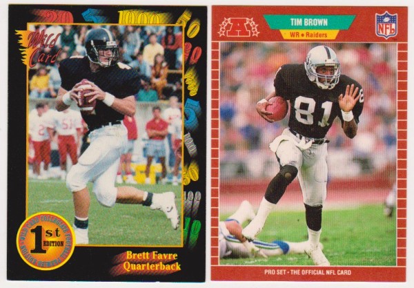 1991 Wild Card Brett Favre #119 + 1989 Pro Set Tim Brown #183 Rookie Card Pair