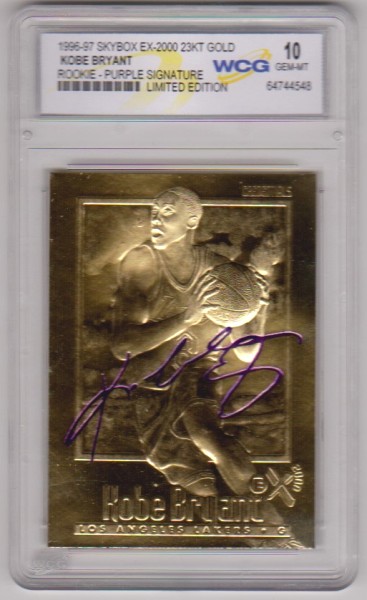 Rookie Graded Gem Mint 10 - Kobe Bryant 1996-97 Skybox EX-2000 w/ Purple Signature 23 Kt Gold Card