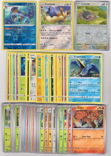 50 Different Pokemon Trading Cards w/ 3 REVERSE HOLOS + More