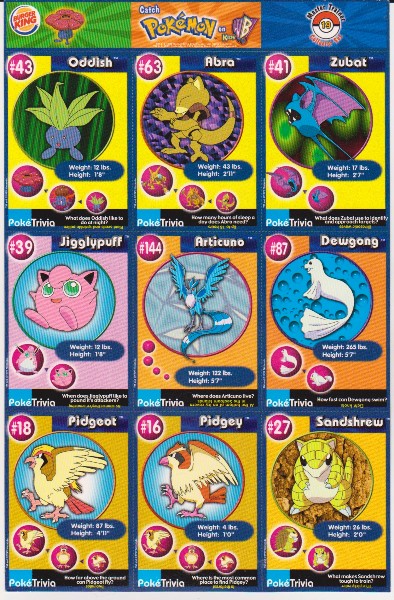 1999 Pokemon Master Trainer Collector Set Uncut 9 Card Uncut #19 Sheet