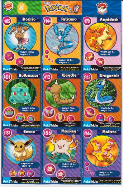 1999 Pokemon Master Trainer Collector Set Uncut 9 Card Sheet #18