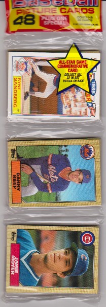 1987 Topps Baseball 49 Card Rack Pack w/ Ryne Sandberg On Front
