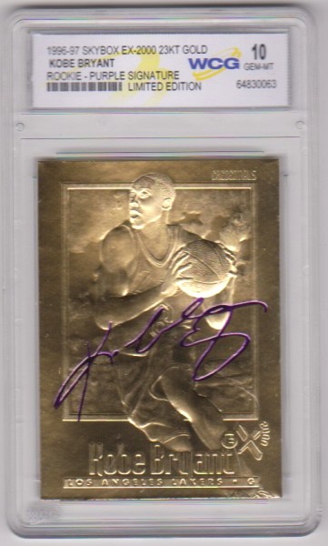 Rookie Graded Gem Mint 10 - Kobe Bryant 1996-97 Skybox EX-2000 w/ Purple Signature 23 Kt Gold Card