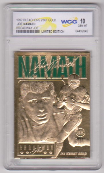 Graded Gem Mint 10 - Joe Namath 1997 Bleachers 23 Kt Gold Card
