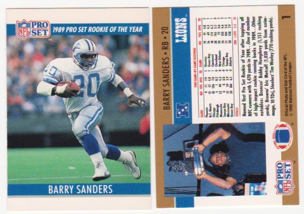Barry Sanders 1990 Pro Set White Border Double Front Error + Blank Front Error Card Pair