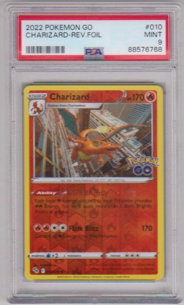 Graded PSA Mint 9 - Charizard 2022 Pokemon Go REVERSE HOLO #010/078 Card