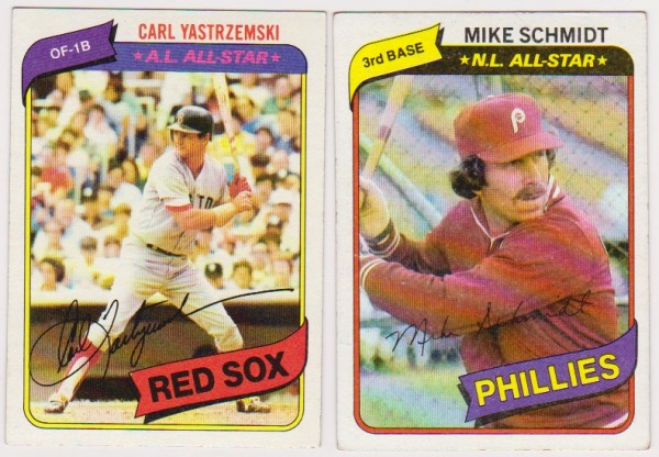 1980 Topps Carl Yastrzemski #720 + Mike Schmidt #270 Card Pair