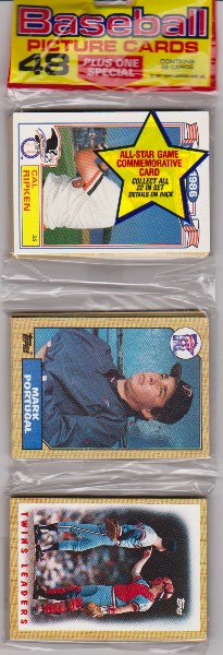 1987 Topps Baseball 49 Card Rack Pack w/ Cal Ripken On Front