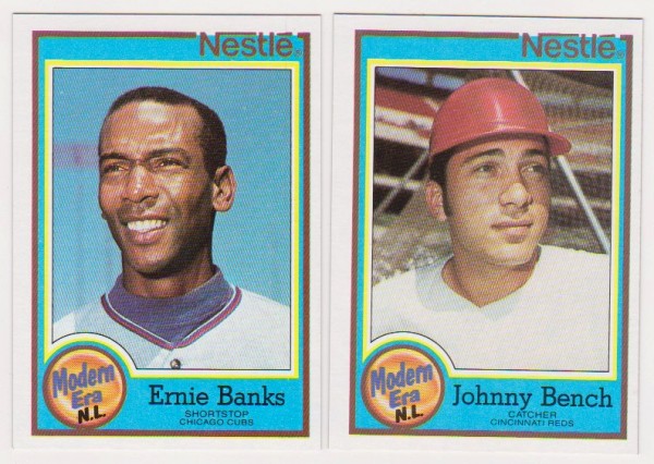 1987 Topps Nestle Ernie Banks #26 + Johnny Bench #30 Card Pair - HOF'ers