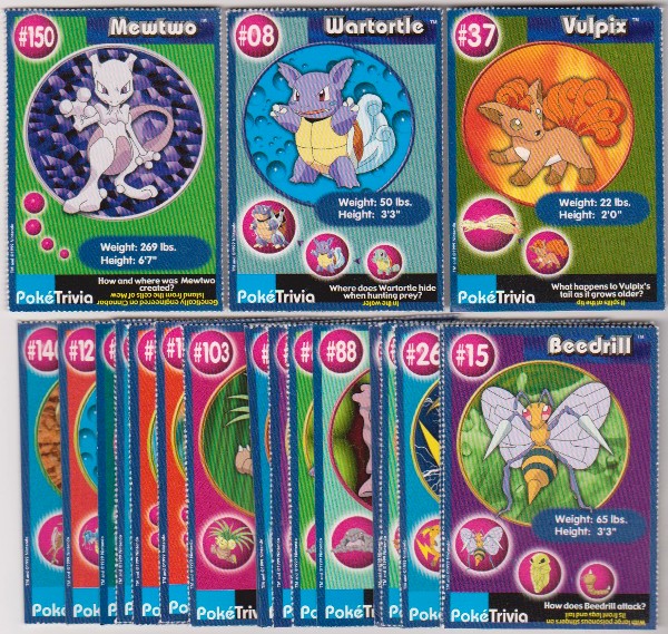 20 Different 1999 Pokemon Master Trainer Cards From Burger King Set w/ Mewtwo + More