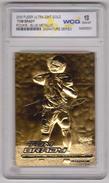 Rookie Graded Gem Mint 10 - Tom Brady 2000 Fleer Ultra Blue Metallic Signature Series 23 Kt Gold Card