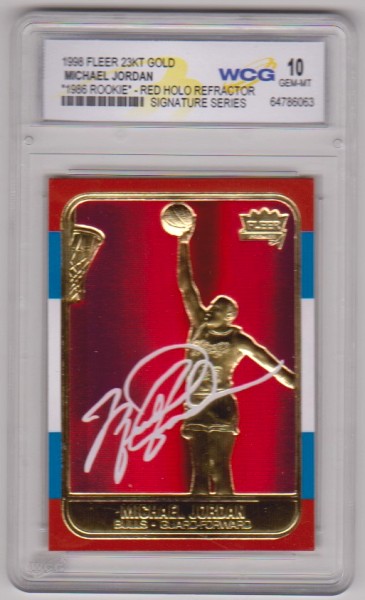 Graded Gem Mint 10 - Michael Jordan 1998 Fleer '86 Rookie Red Holo Refractor 23 Kt Gold Card