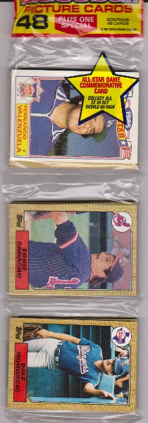1987 Topps Baseball 49 Card Rack Pack w/ Fernando Valenzuela On Front