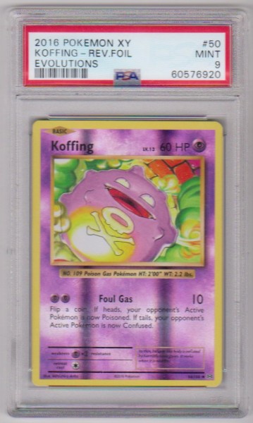 Graded PSA Mint 9 - Koffing 2016 Pokemon XY Evolutions REVERSE HOLO #50 Card