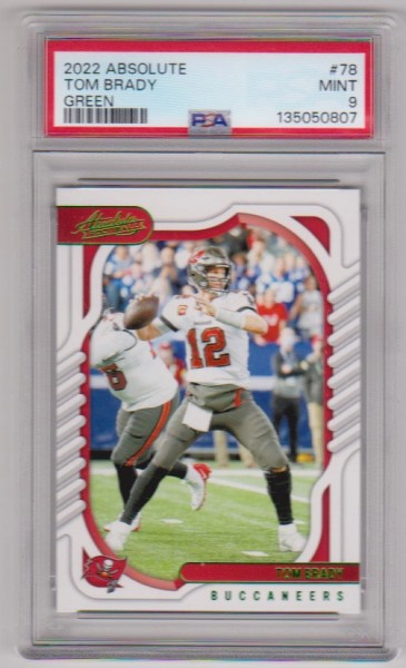Graded PSA Mint 9 - Tom Brady 2022 Panini Absolute Green Letter Parallel #78 Card