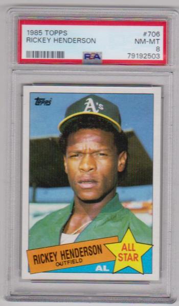 Graded PSA NM-MT 8 - Rickey Henderson 1985 Topps #706 Card