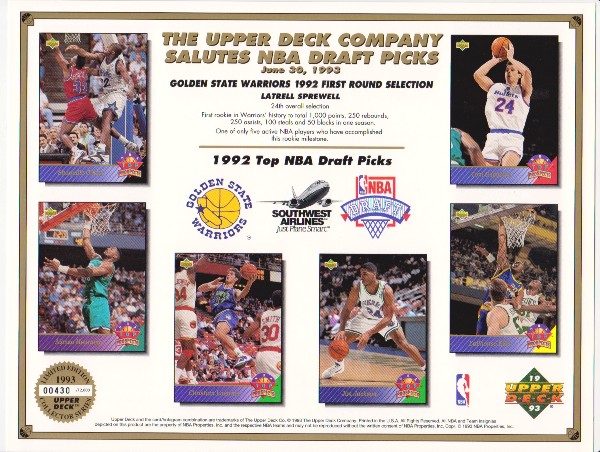 1993 Upper Deck 8.5x11 NBA Draft Sheet w/ Shaquille O'Neal Rookie +++