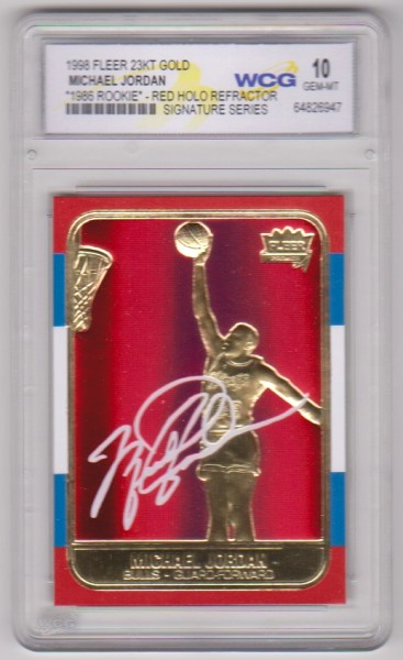 Graded Gem Mint 10 - Michael Jordan 1998 Fleer '86 Rookie Red Holo Refractor 23 Kt Gold Card