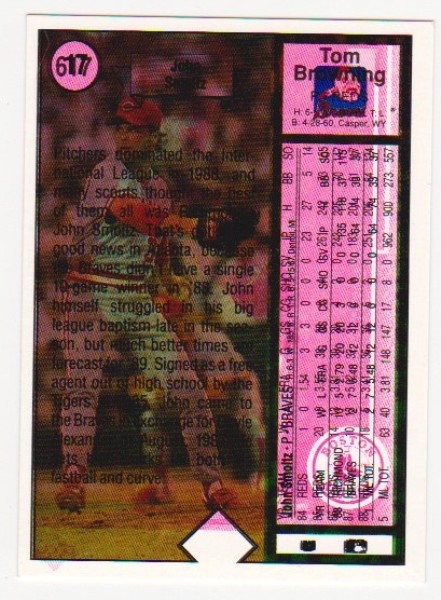 Error - John Smoltz 1989 Upper Deck Rookie With Blank Front/Double Print Back - Rare Misprint