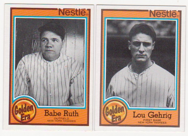 1987 Topps Nestle Babe Ruth #5 + Lou Gehrig #1 Card Pair - HOF'ers