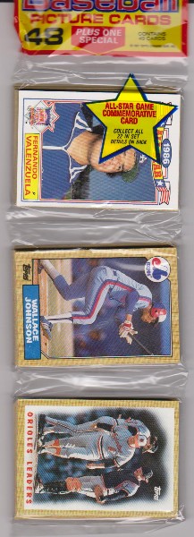 1987 Topps Baseball 49 Card Rack Pack w/ Fernando Valenzuela On Front