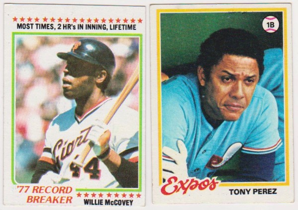 1978 Topps Willie McCovey #3 + Tony Perez #15 Card Pair - HOF'ers