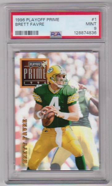 Graded PSA Mint 9 - Brett Favre 1996 Playoff Prime #1 Card