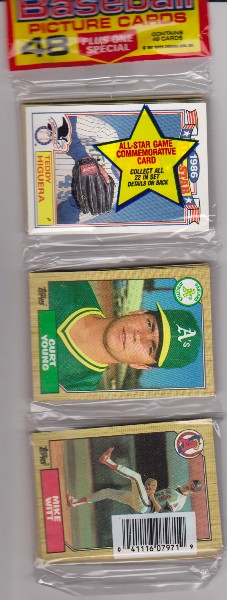 1987 Topps Baseball 49 Card Rack Pack w/ Teddy Higuera On Front