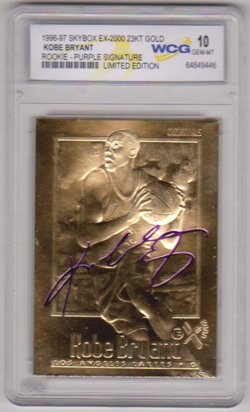 Rookie Graded Gem Mint 10 - Kobe Bryant 1996-97 Skybox EX-2000 w/ Purple Signature 23 Kt Gold Card