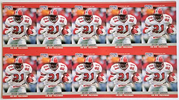 Uncut Sheet - 1990 Pro Set Deion Sanders #36 Ten Card Sheet