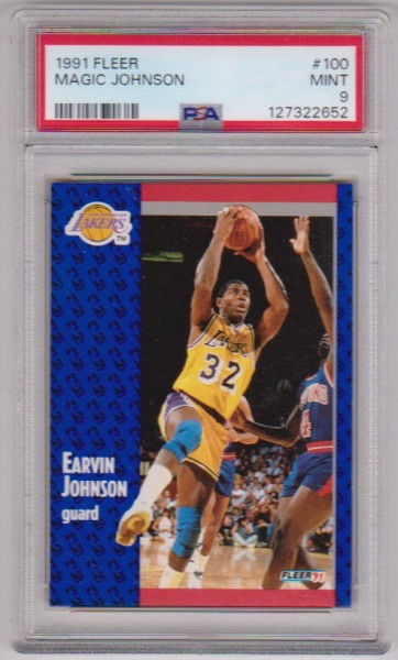 Graded PSA Mint 9 - Magic Johnson 1991-92 Fleer #100 Card