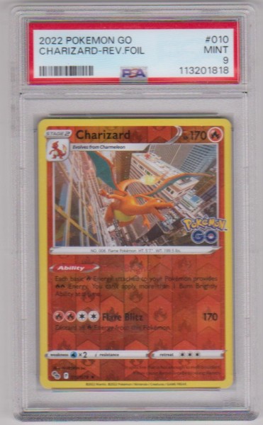 Graded PSA Mint 9 - Charizard 2022 Pokemon Go REVERSE HOLO #010/078 Card