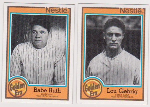 1987 Topps Nestle Babe Ruth #5 + Lou Gehrig #1 Card Pair - HOF'ers