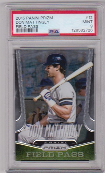 Graded PSA Mint 9 - Don Mattingly 2015 Panini Prizm Field Pass #12 Card