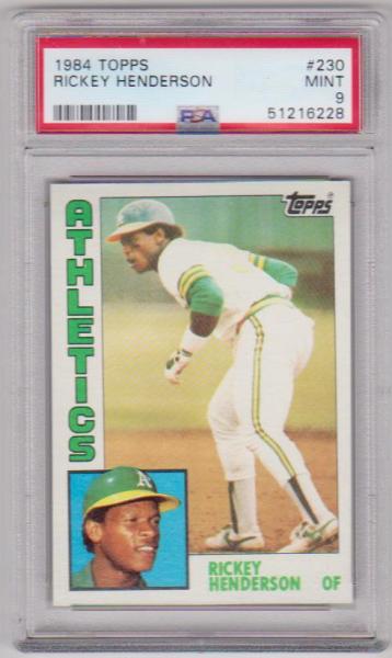 Graded PSA Mint 9 - Rickey Henderson 1984 Topps #230 Card
