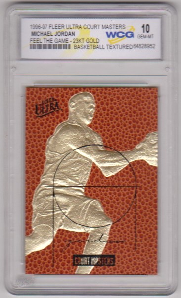 Graded Gem Mint 10 - Michael Jordan 1996-97 Fleer Ultra Court Masters Feel The Game 23 Kt Gold Card