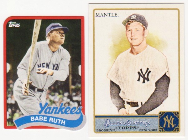 Babe Ruth + Mickey Mantle Baseball Card Pair