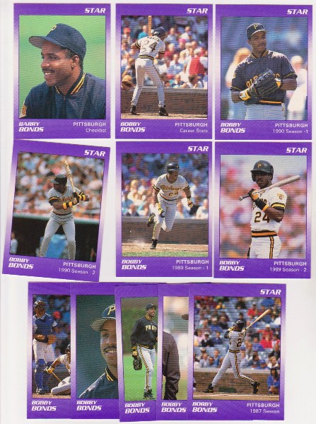 Wrong Name Error Set - BARRY BONDS 1990 Star Purple 11 card ERROR Set