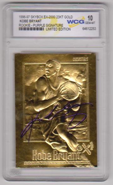 Rookie Graded Gem Mint 10 - Kobe Bryant 1996-97 Skybox EX-2000 w/ Purple Signature 23 Kt Gold Card
