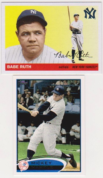 Babe Ruth + Mickey Mantle Baseball Card Pair
