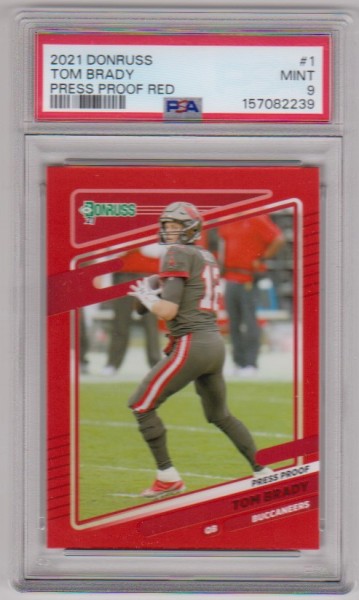 Graded PSA Mint 9 - Tom Brady 2021 Donruss Press Proof Red Parallel #1 Card