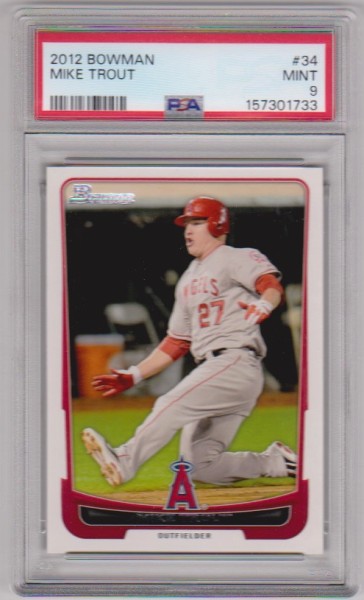 Graded PSA Mint 9 - Mike Trout 2012 Bowman #34 Card