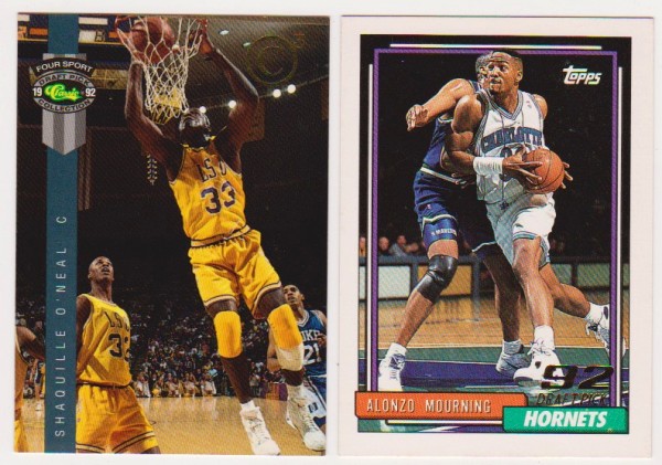 Rookies - Shaquille O'Neal 1992 Classic 4-Sport C3 #PR1 Promo + Alonzo Mourning 1992-93 Topps #393 Cards