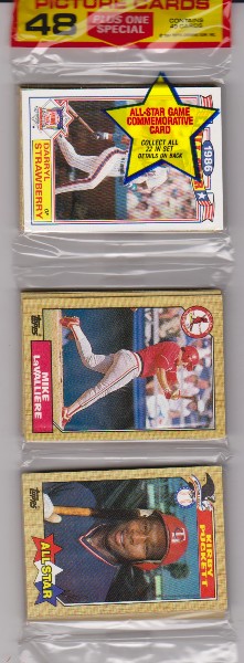  1987 Topps Baseball 49 Card Rack Pack w/ Darryl Strawberry On Front